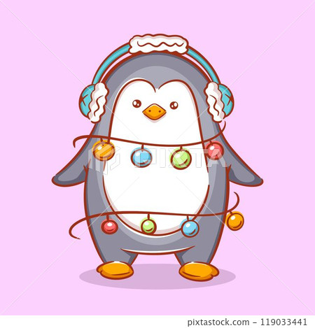 Cute penguin wearing ear warmers 119033441