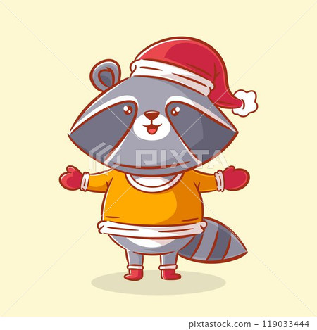 Cute raccoon wearing sweater and head cover 119033444