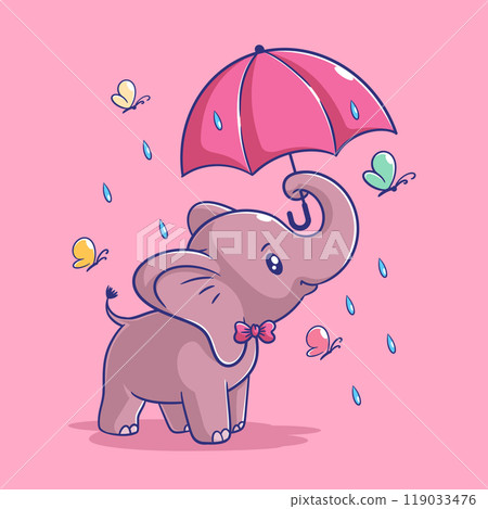 Elephant standing under an umbrella in rainy weather 119033476