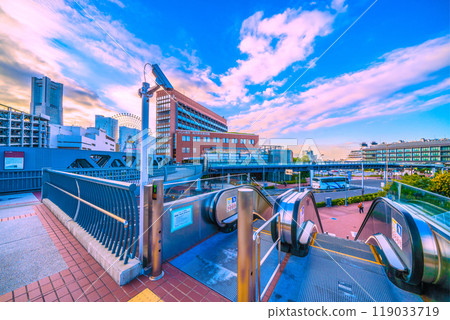 Yokohama cityscape in Japan, overlooking Shinko Circle Walk, JICA Yokohama, Shinko Pier Passenger Ship Terminal, etc. (26th) 119033719