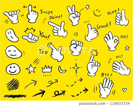 Hand gesture icon set - Hand-drawn simple cute set Hand gesture icon set - Hand-drawn simple cute set 119033734