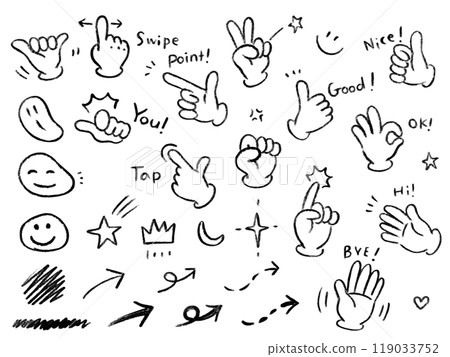 Hand drawn hand gesture icon vector set Hand drawn simple cute set 119033752