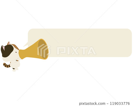 印花布貓用擴音器說話。與演講泡泡 119033776