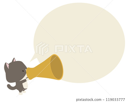 Hachiware 貓用擴音器說話。帶有講話泡泡 119033777