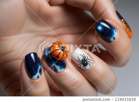 beautiful Halloween style manicure on women's hands beautiful Halloween style manicure on women's hands 119033839