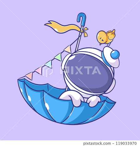 Astronaut riding an umbrella with birds 119033970