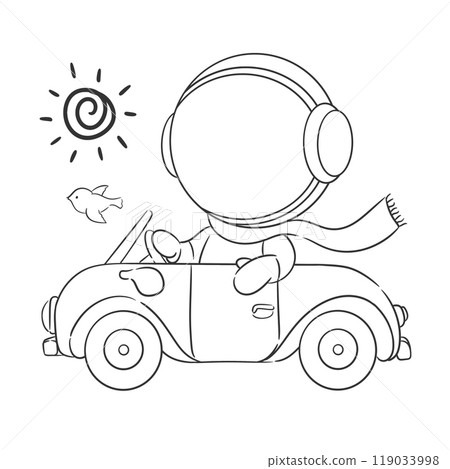 Astronaut is driving a car during the day for coloring Astronaut is driving a car during the day for coloring 119033998