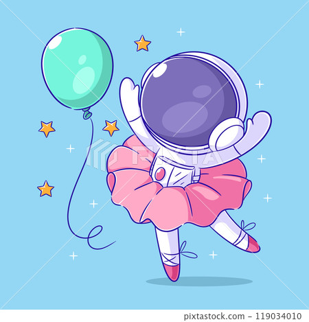 Astronaut is dancing happily with balloon 119034010