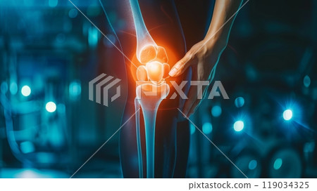 Woman Experiencing Knee Pain, Medical Concept Highlighting Leg Bones. Digital Illustration 119034325