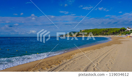 Fenals beach in Lloret de Mar in the Costa Brava, Catalonia, Spain 119034612