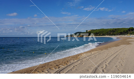 Fenals beach in Lloret de Mar in the Costa Brava, Catalonia, Spain 119034614