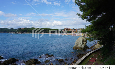 Fenals beach in Lloret de Mar in the Costa Brava, Catalonia, Spain 119034618