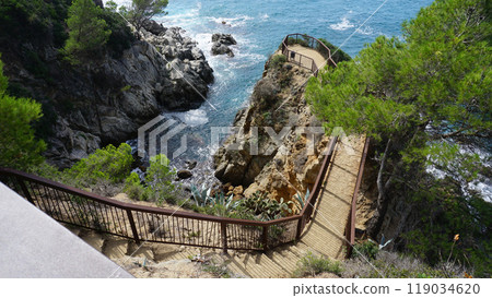 View of the sea coast in Lloret de Mar, Costa Brava, Catalonia, Spain. 119034620
