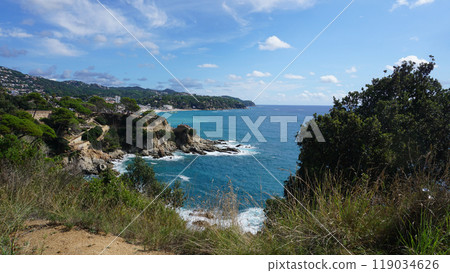 View of the sea coast in Lloret de Mar, Costa Brava, Catalonia, Spain. View of the sea coast in Lloret de Mar, Costa Brava, Catalonia, Spain. 119034626