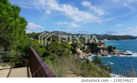View of the sea coast in Lloret de Mar, Costa Brava, Catalonia, Spain. View of the sea coast in Lloret de Mar, Costa Brava, Catalonia, Spain. 119034627