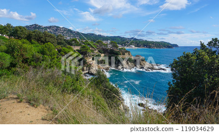 View of the sea coast in Lloret de Mar, Costa Brava, Catalonia, Spain. 119034629