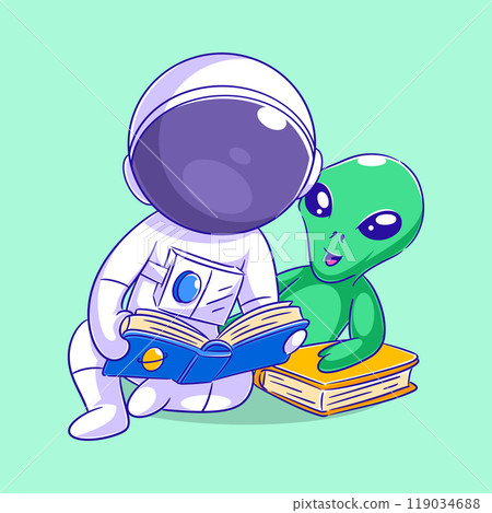 Astronaut is reading a book with his friend Astronaut is reading a book with his friend 119034688