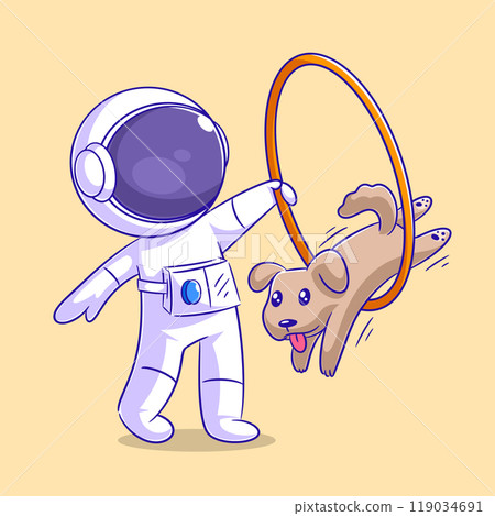 Astronaut playing jump with dog Astronaut playing jump with dog 119034691