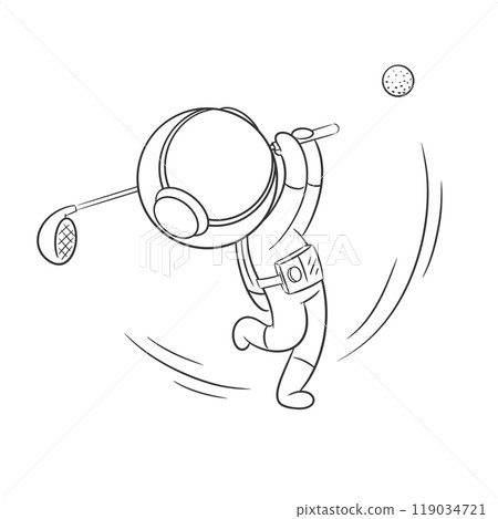 Astronaut is playing golf with passion for coloring Astronaut is playing golf with passion for coloring 119034721