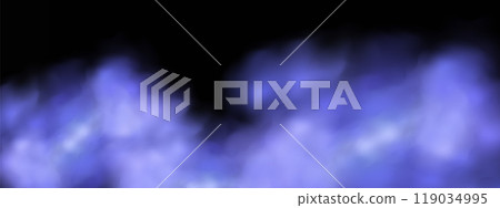 Black background with gray-blue clouds creating the effect of smoke or fog. The atmosphere of spring magic at dawn or summer night ,fog over land or water surface. 119034995