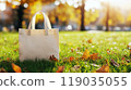 Eco bag mockup on green grass in a park 119035055