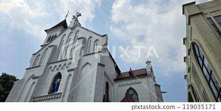 Beautiful Church and altar, breathtaking view of a cathedral church featuring stunning elegant altar decoration and elegant cross Beautiful Church and altar, breathtaking view of a cathedral church featuring stunning elegant altar decoration and elegant cross 119035171