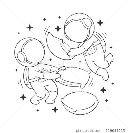 Astronaut is playing pillow with his friend for coloring 119035215
