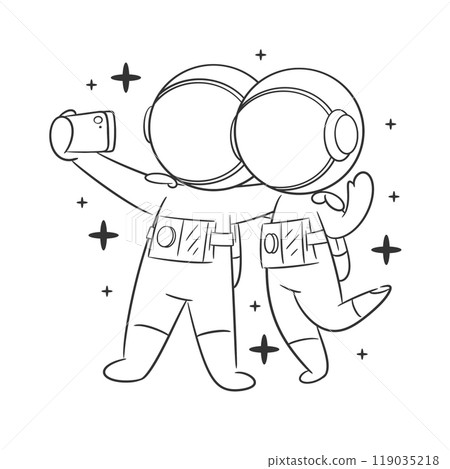 Astronaut taking selfie with his friend for coloring Astronaut taking selfie with his friend for coloring 119035218