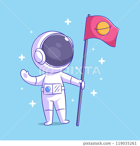 Astronaut carrying flag in hand 119035261