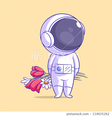 Astronaut carrying wreath in hand 119035262