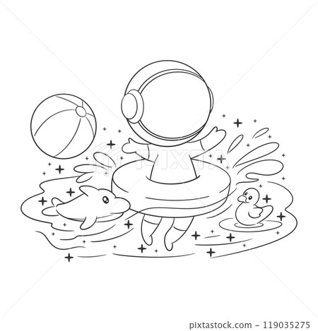Astronaut is swimming in a swim balloon for coloring 119035275