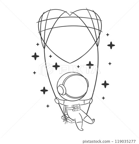 Astronaut playing heart balloon swing for coloring 119035277