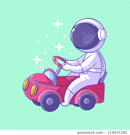 Astronaut driving a toy car Astronaut driving a toy car 119035280