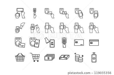 Black payment line icon set 119035356