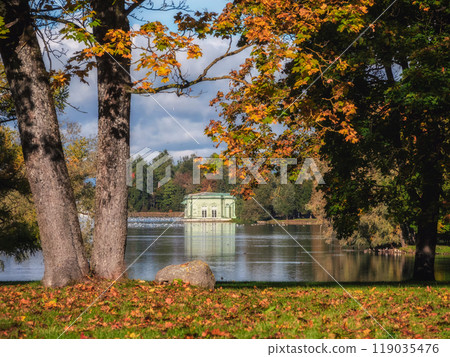 Beautiful autumn park, sunny weather, golden maples. Beautiful autumn park, sunny weather, golden maples. 119035476
