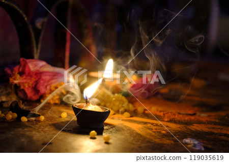 Candles at  hindu temple in Jaipur 119035619