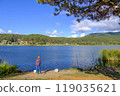 Man relaxing by fishing near the lake  in countryside 119035621