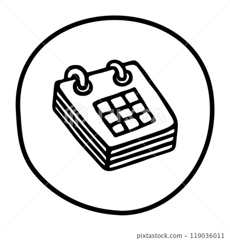 Doodle calendar schedule icon or logo, hand drawn with thin black line. Doodle calendar schedule icon or logo, hand drawn with thin black line. 119036011