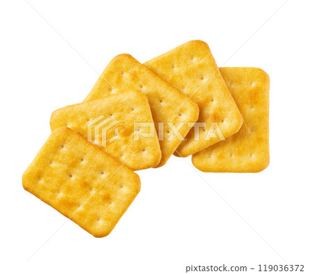 Cheese crackers isolated. Cheese crackers isolated on white background, top view. Cheese crackers isolated. Cheese crackers isolated on white background, top view. 119036372
