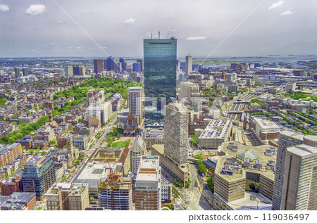 Aerial view of central Boston and John Hancock Tower, USA Aerial view of central Boston and John Hancock Tower, USA 119036497