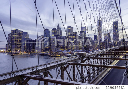 View of Manhattan Skyline from Brooklyn Bridge, New York, USA View of Manhattan Skyline from Brooklyn Bridge, New York, USA 119036681