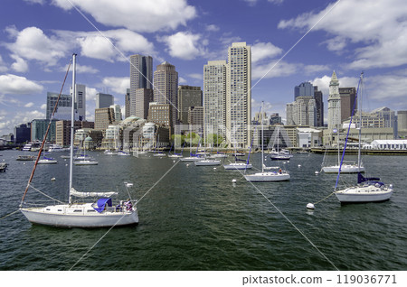 View of the Boston skyline from the bay, USA View of the Boston skyline from the bay, USA 119036771