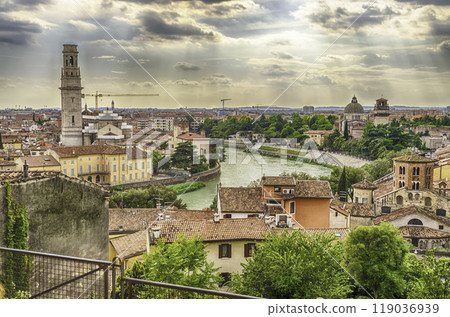 Aerial view over Verona and Adige River, Italy Aerial view over Verona and Adige River, Italy 119036939