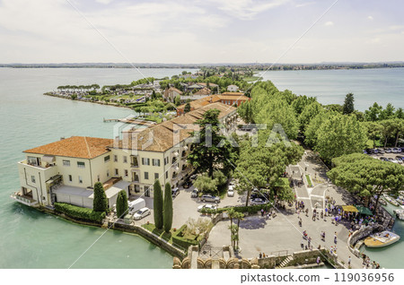 Aerial view of Sirmione from the Scaliger Castle, Italy Aerial view of Sirmione from the Scaliger Castle, Italy 119036956