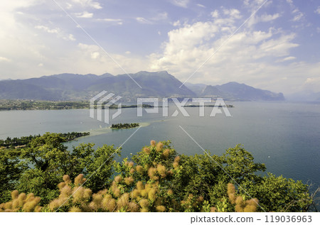 Aerial view from the Manerba Rock on Lake Garda, Italy Aerial view from the Manerba Rock on Lake Garda, Italy 119036963