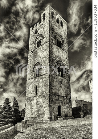Bell tower of the Cathedral of Erice, Sicily, Italy 119037034