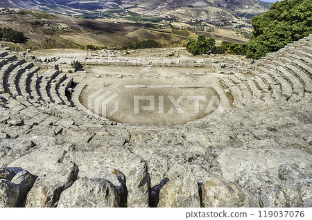 Ruins of the greek theatre of Segesta, Sicily, Italy 119037076