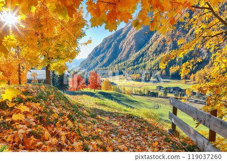 Astonishing autumn landscape  at Heiligenblut village near Grossglockner mount . 119037260