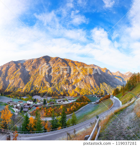 Astonishing autumn landscape at Heiligenblut village near Grossglockner mount . Astonishing autumn landscape at Heiligenblut village near Grossglockner mount . 119037281