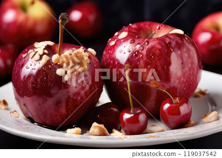 Red baked apples close up. 119037542